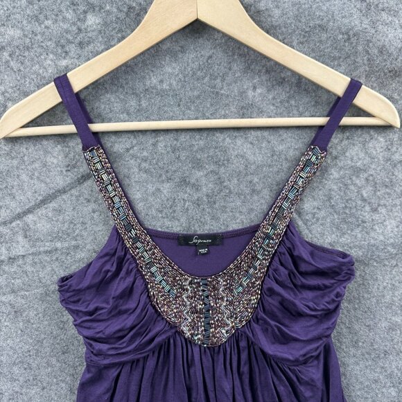 Soprano Tank Top Womens S Purple Beaded Y2K VTG Babydoll Flowy Scoop Neck - Picture 3 of 11